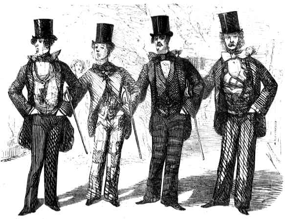 Four men during promenade, arm in arm.