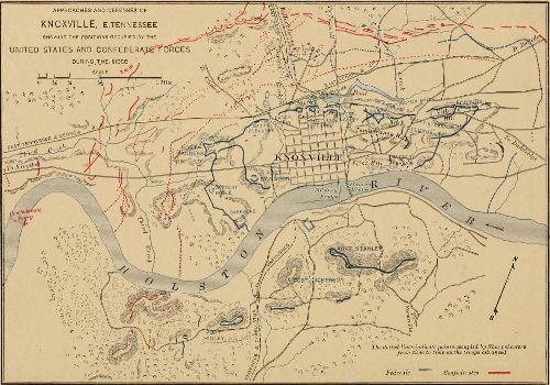 APPROACHES AND DEFENSES OF KNOXVILLE, E. TENNESSEE. SHOWING THE POSITIONS OCCUPIED BY THE UNITED STATES AND CONFEDERATE FORCES DURING THE SIEGE