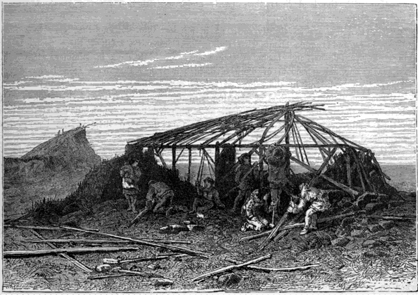 TCHUKTCHI INDIANS BUILDING A HUT