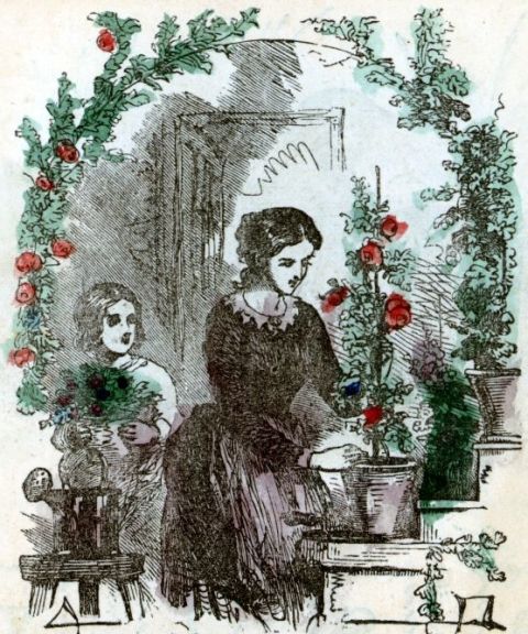 girl and woman tending plants