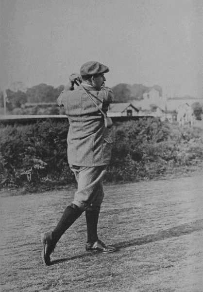 PLATE VII.  HARRY VARDON  The finish of the drive—a little later than in Plate VI., showing the weight completely on the left foot.