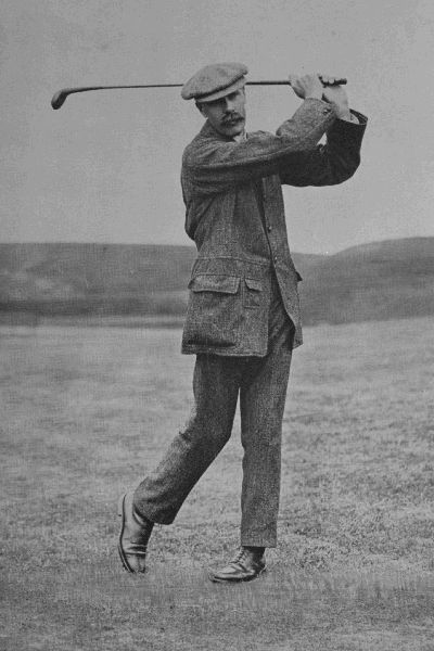 PLATE XI.  JAMES BRAID  Finish of drive, showing clearly how Braid's weight goes on to the left leg.