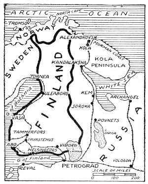 SKETCH MAP SHOWING FINLAND'S RELATION TO SWEDEN, NORWAY, AND RUSSIA