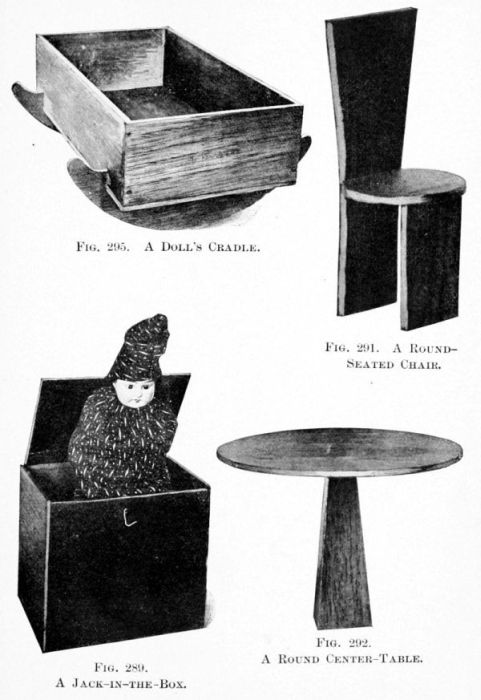 Doll's Cradle, Round-seated Chair, Jack-in-the-box, Round Center-table.