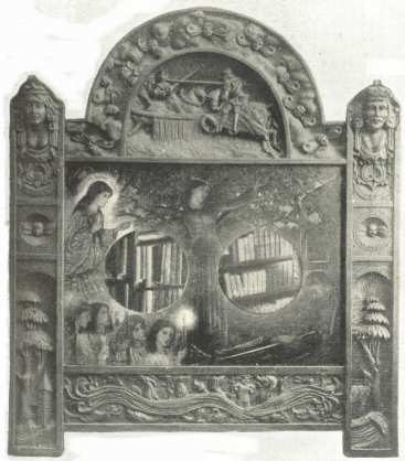 One of the Carved Mirrors at ‘The Pines,’ decorated with Dunn’s copy of the lost Rossetti Frescoes at the Oxford Union