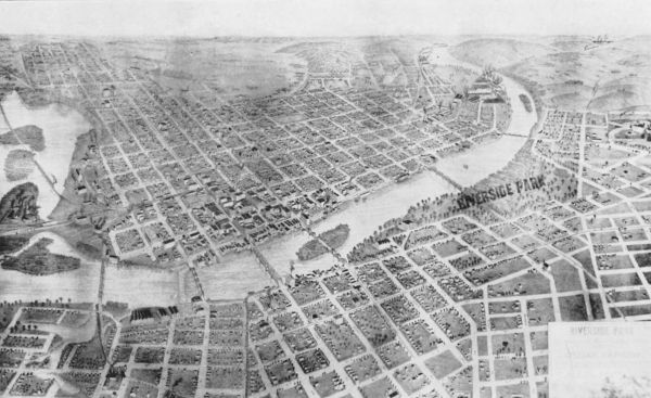 BIRDSEYE VIEW Of CEDAR RAPIDS IN 1889