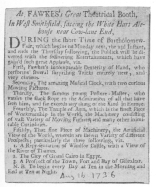 Clipping from the London Post, August 16th, 1736, when young Fawkes was playing alone. From the Harry Houdini Collection.