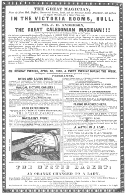 Anderson billing of 1838, featuring obedient cards as “Napoleon’s Trick.” From the Harry Houdini Collection.