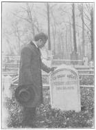 The author at the long-neglected grave of Robert Heller, in Mt. Moriah Cemetery, Philadelphia, U. S. A. From a photograph in the Harry Houdini Collection.