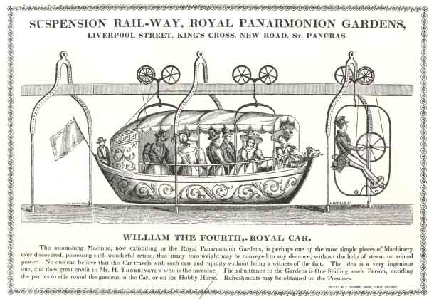 Suspension Railway, Panarmonion Gardens.  From an engraving, circa 1830