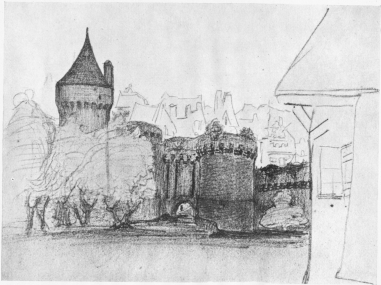 THE CHÂTEAU OF FOUGÈRES IN 1836.  Unpublished drawing by Victor Hugo.