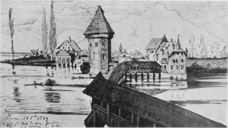 THE BRIDGE OF MARNE.  Drawing by Victor Hugo (Victor Hugo Museum).