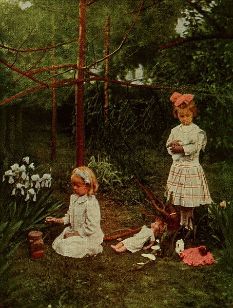 photograph of two girls in garden