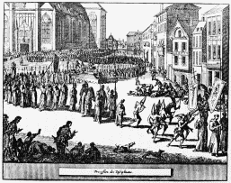 PROCESSION OF AN AUTO DA FÉ.  (From “Les Royaumes d’Espagne et Portugal.” La Haye, 1720.)