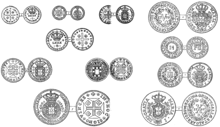 SPECIMENS OF PORTUGUESE SILVER AND COPPER COINS.