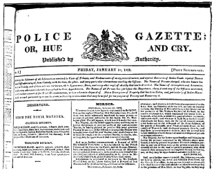 REDUCED FAC-SIMILE OF PART OF FRONT PAGE OF THE FIRST NUMBER OF THE “POLICE GAZETTE” (p. 13).