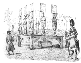 IN THE PUBLIC PILLORY.  (From the Engraving by Victor Adam.)