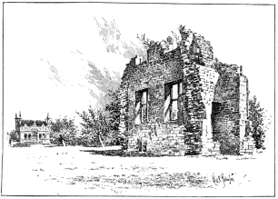 RUINS OF OLD CAMPDEN HOUSE, WITH THE BANQUETING HALL ON THE LEFT.