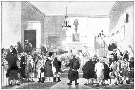 BOW STREET POLICE COURT IN 1808.  (From a Contemporary Print by Rowlandson and Pugin.)