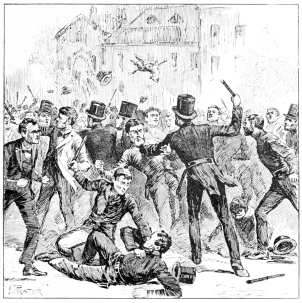 FIGHT BETWEEN POLICE AND MOB AT COLDBATH FIELDS IN 1833 (p. 250).