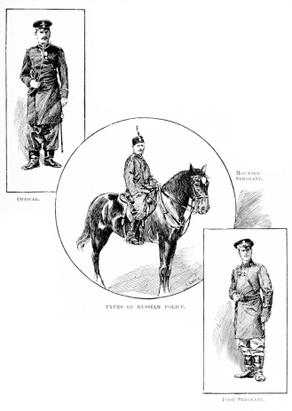 TYPES OF RUSSIAN POLICE.  Officer. Mounted Sergeant. Foot Sergeant.