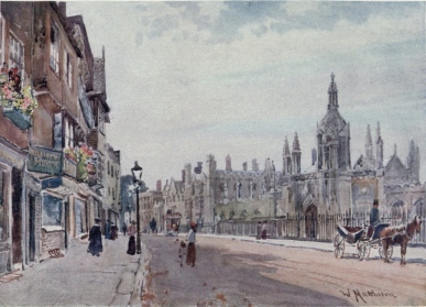 GATEWAY OF KING’S COLLEGE, KING’S PARADE  This is one of the most picturesque views in Cambridge. On the right are the Gateway and Screen and other portions of King’s College; on the left are some ancient houses.