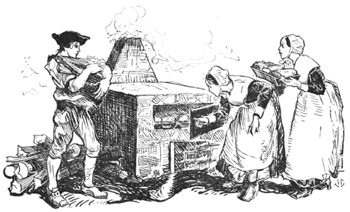 baking bread in an outdoor oven