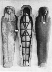 Image not availble: Fig 2. Coffins Nos. 3 b and 4 b Fig. 3. Coffin No. 1 a      Fig. 1. Coffin No. 1 b PLATE XVI Series of Coffins from Tomb No. 5