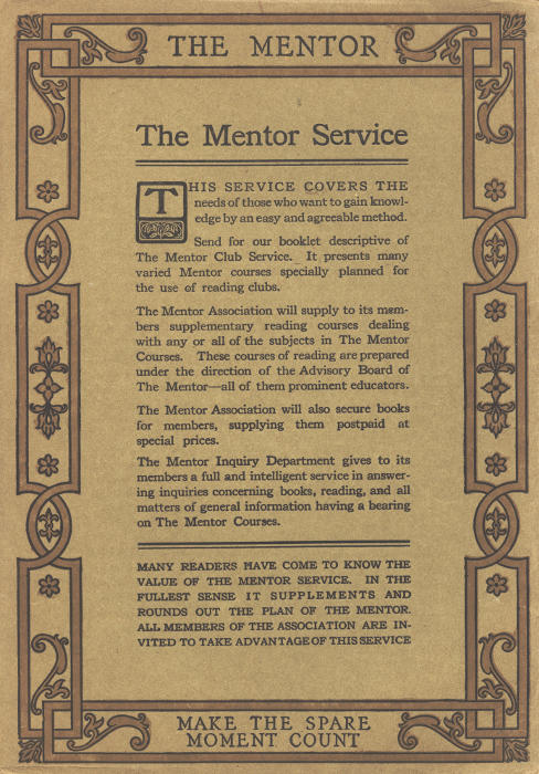 Back cover page: The Mentor Service