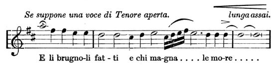 [Musical notation: E li brugno-li fat-ti e chi ma-gna .... le mo-re ....]