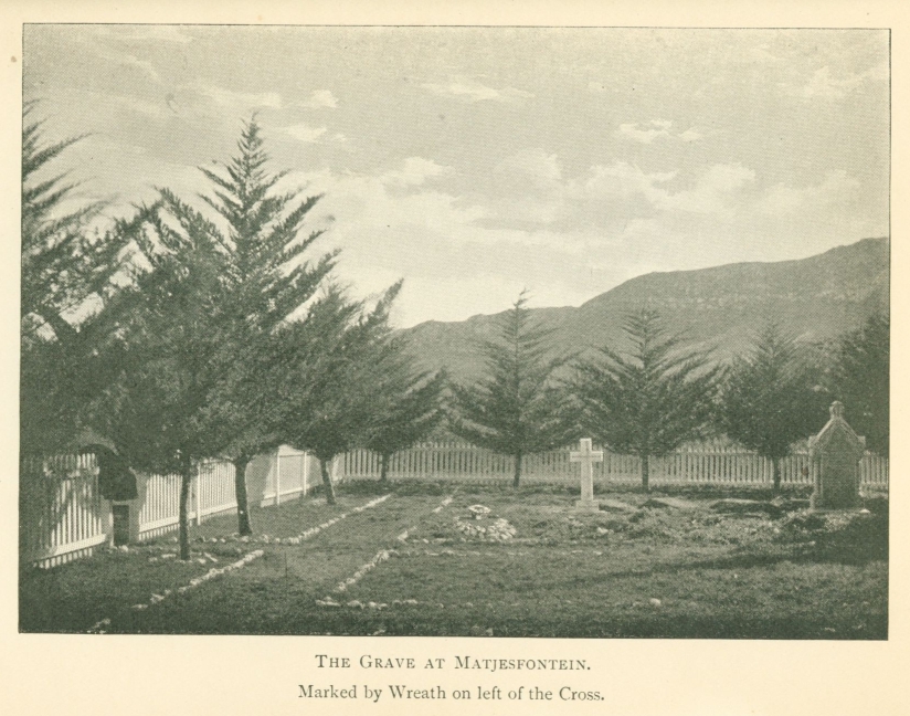 THE GRAVE AT MATJESFONTEIN. Marked by Wreath on left of the Cross.