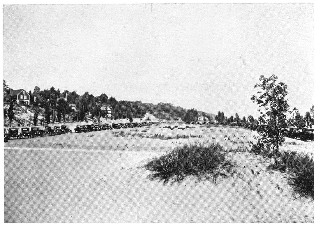 Automobiles lined up at Grand Haven State Park, Michigan