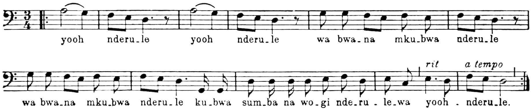 yooh  nderu-le    yooh  nderu-le   wa bwa-na  mku-bwa  nderu-le wa bwa-na mku-bwa nderu-le ku-bwa sum-ba na wo-gi nde-ru-le-wa yooh-nderu-le.