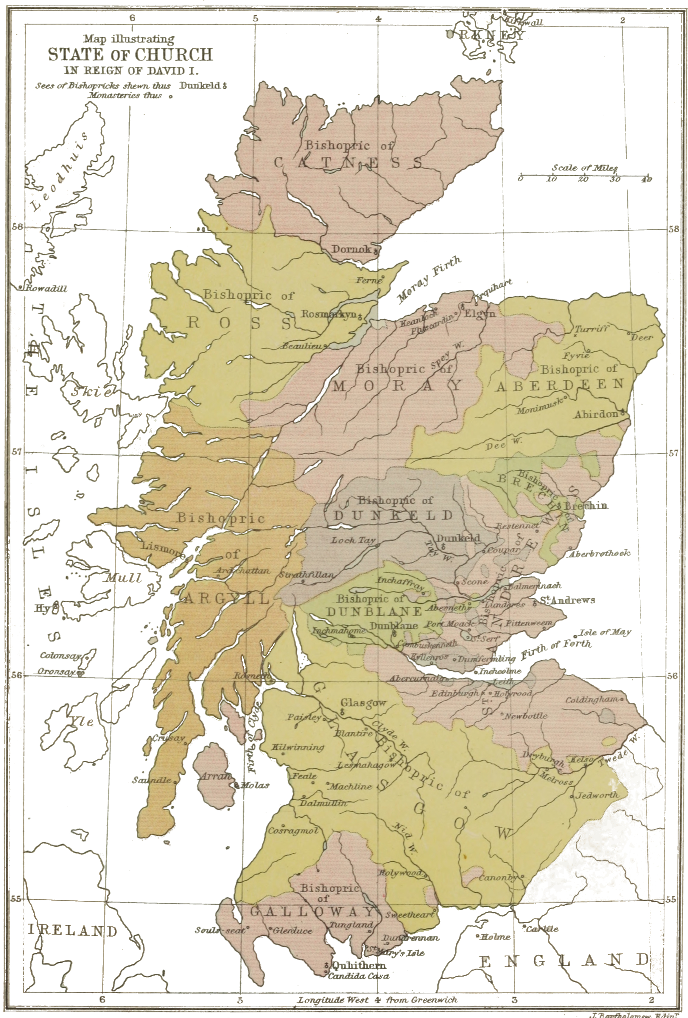 Map illustrating State of the Church in reign of David I.