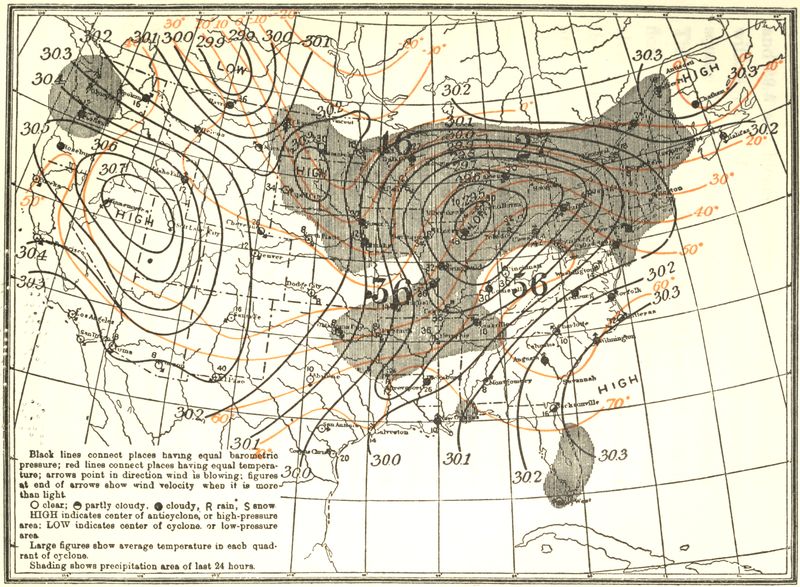 Barometric chart of the winter storm in the evening