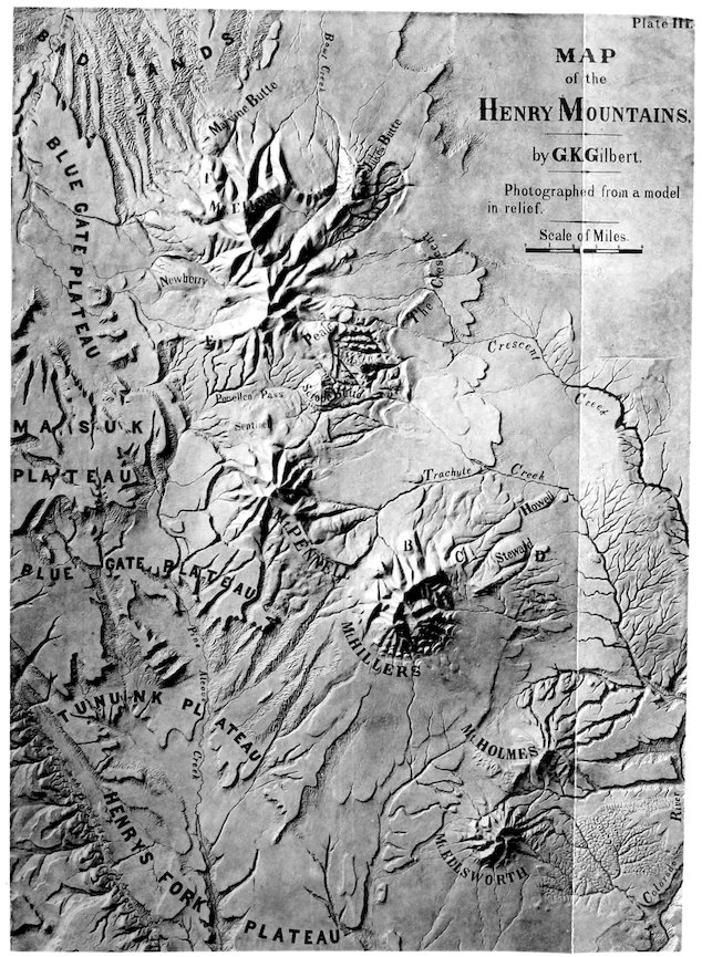 Plate III. MAP of the HENRY MOUNTAINS. by G. K. Gilbert. Photographed from a model in relief.