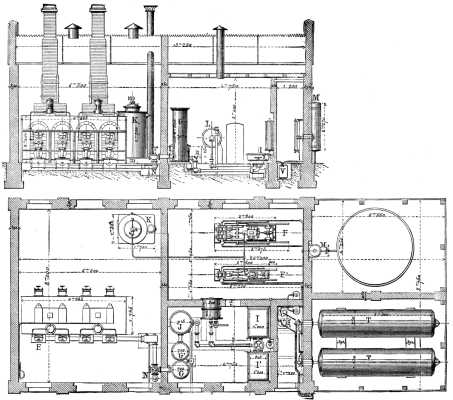 WORKS FOR THE MANUFACTURE OF OIL GAS.--ELEVATION AND PLAN.