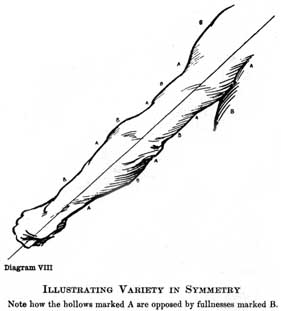 Diagram VIII. ILLUSTRATING VARIETY IN SYMMETRY Note how the hollows marked A are opposed by fullnesses marked B.