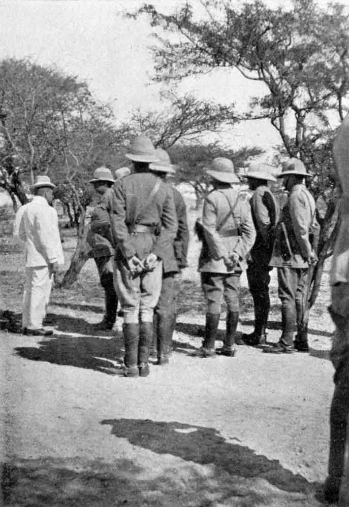 At the Gate of Windhuk. General Botha discusses matters with the Governor of Windhuk