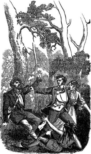 "Hamilton knocked down the Indian who guarded him, sent Durant whirling
round like a top to the distance of ten or twelve feet."—See page 54.