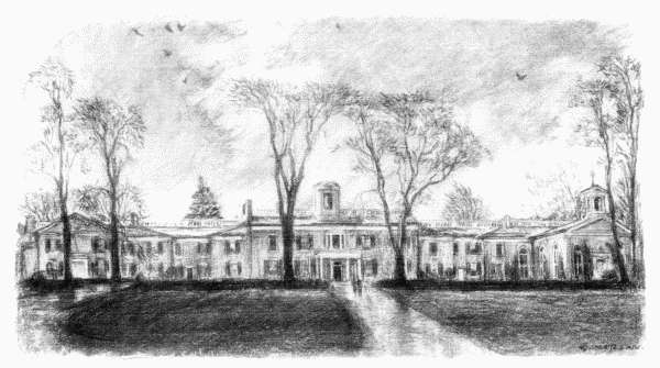 Doughoregan Manor—The house was of buff-colored brick. It was low and very long, with wings extending from
its central structure like beautiful arms flung wide in welcome