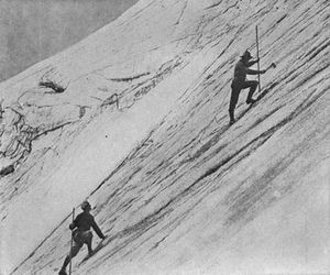 Cutting steps up Paradise Glacier.