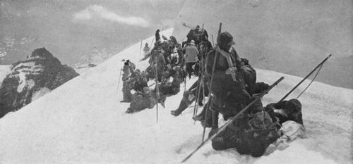 The Mountaineers lunching in a crevasse on White
Glacier.