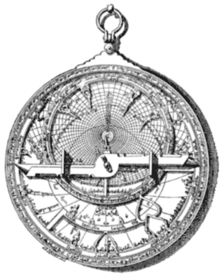 A detailed drawing of an astrolabe.