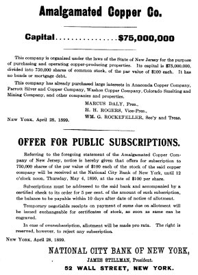 INITIAL ADVERTISEMENT OF AMALGAMATED COPPER COMPANY.