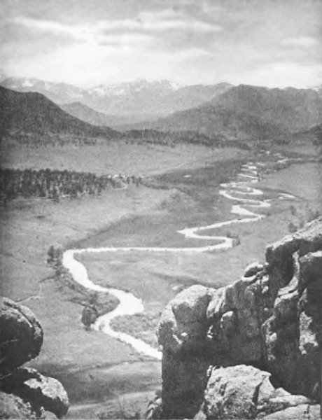 ESTES PARK AND THE BIG THOMPSON RIVER FROM THE TOP OF
MT. OLYMPUS