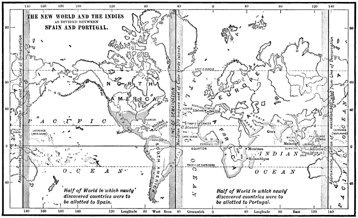 The New World and the Indies as divided between Spain and Portugal