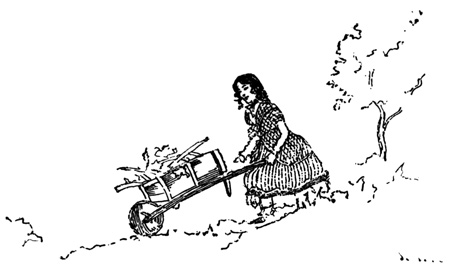 "I had only to sweep up the rubbish
... and carry it out of the
wood in my little wheelbarrow"