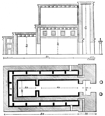 Fig. 103.—Hypothetical Plan and Section of Solomon’s
Temple.