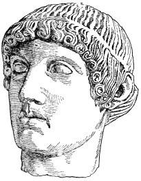 Fig. 212.—Head of Apollo, from the Western Gable of the
Great Temple of Zeus, Olympia.